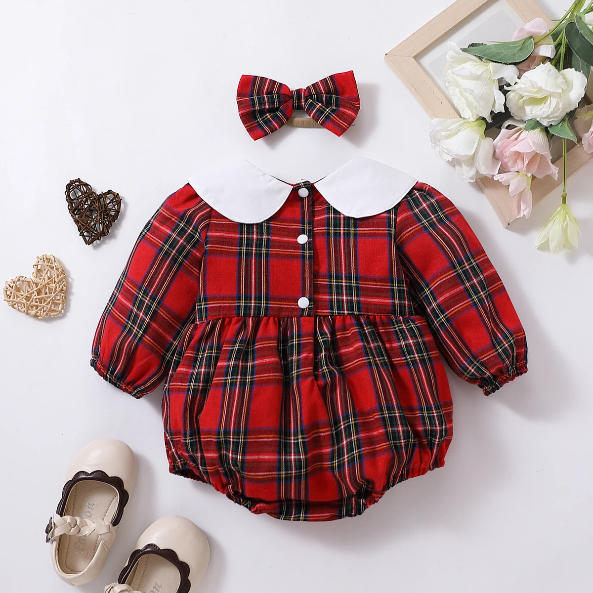 Red Plaid Cotton Baby Romper - Kindle Kids ABC - view 2