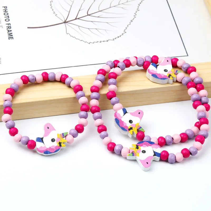 Wooden Unicorn Necklace Bracelet - Cartoon Animal Charms Kids - photo 14