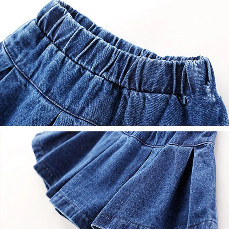 Girls Denim Short Skirt — Classic Stitched Summer Casual 3-10Y