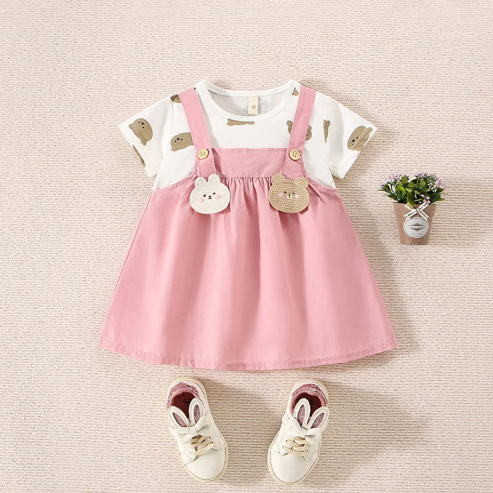 Baby Girl Teddy Bear Short Sleeve Cotton Dress – Summer | 6M–3Y - photo 2
