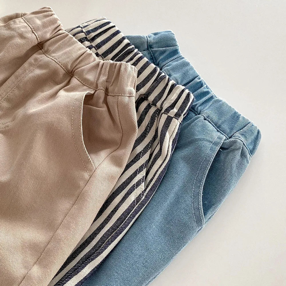 Kids Casual Elastic Waist Pants — Stripes, Denim & Solid - photo 5