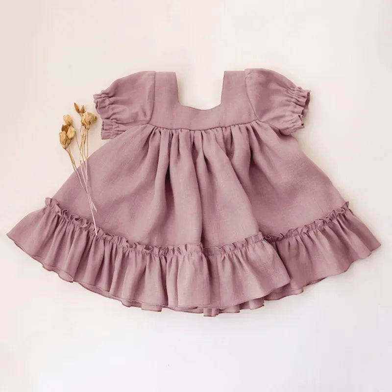 Baby Girls Cotton-Linen Button Dress — Loose Casual | 6M-5Y - photo 13