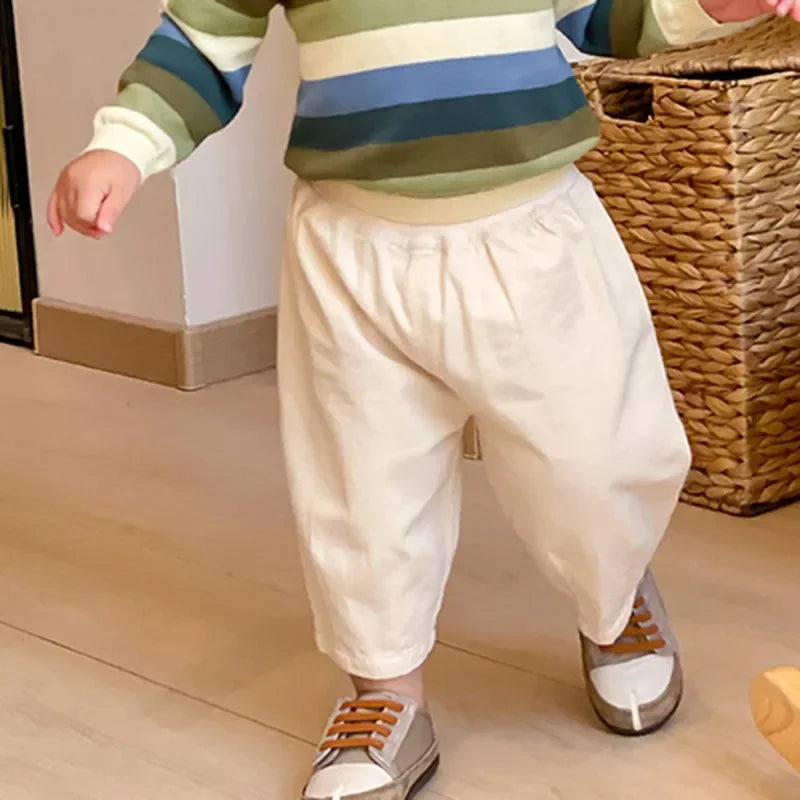 Kids Cotton Casual Pants — Loose Ankle-Length Trousers | 6M–7Y