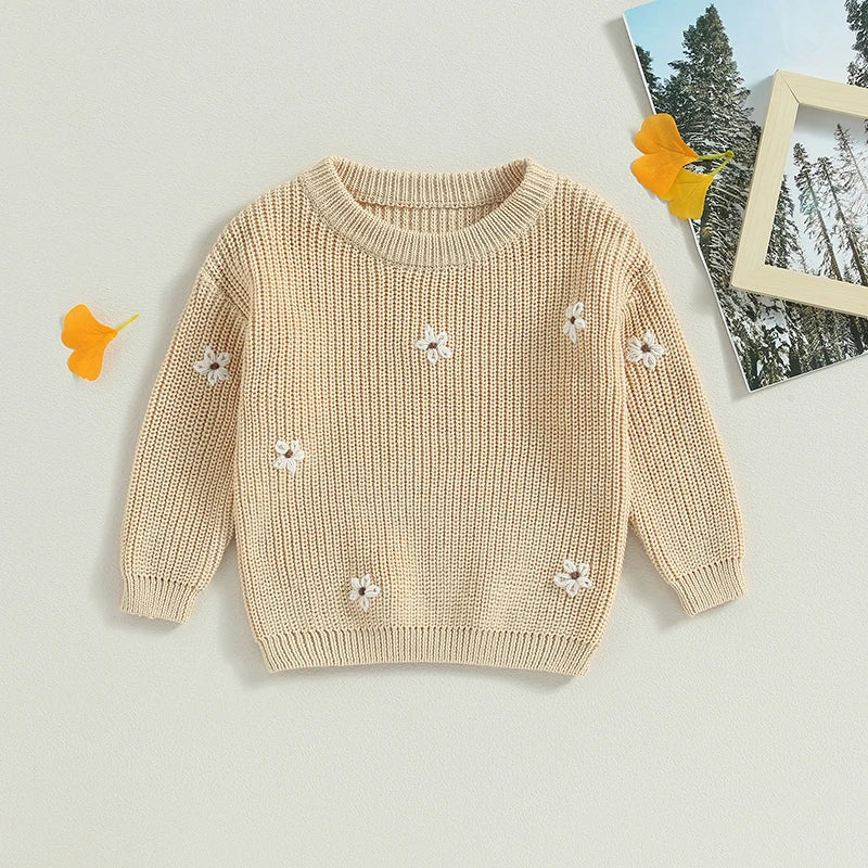 Baby Girl Knit Flower Sweater — Soft Pullover Knitwear | 0–7Y