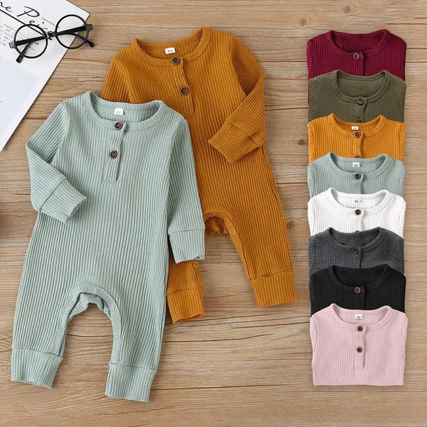 Ribbed cotton long-sleeve baby romper, unisex newborn playsuit - Kindle Kids ABC