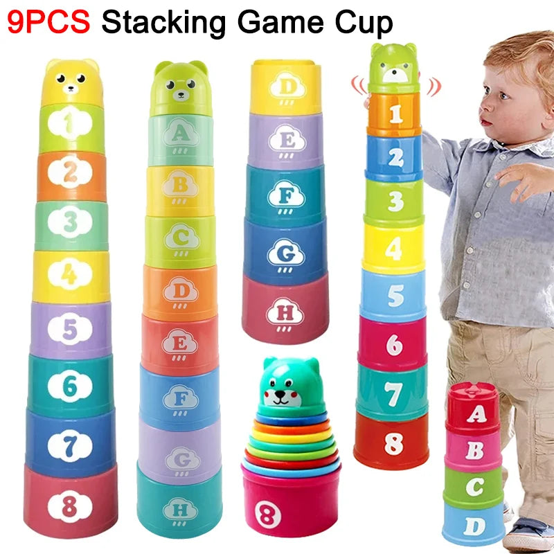 Stacking cups early learning toy with numbers letters shapes