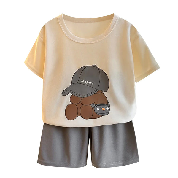 Boys' Bear Print Tracksuit Set – 2-Piece Cotton T-Shirt & Shorts - photo 1