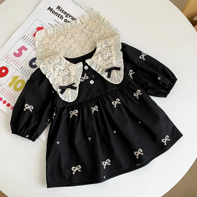 Embroidered Collar Cotton Girls Dress - Kindle Kids ABC - view 5