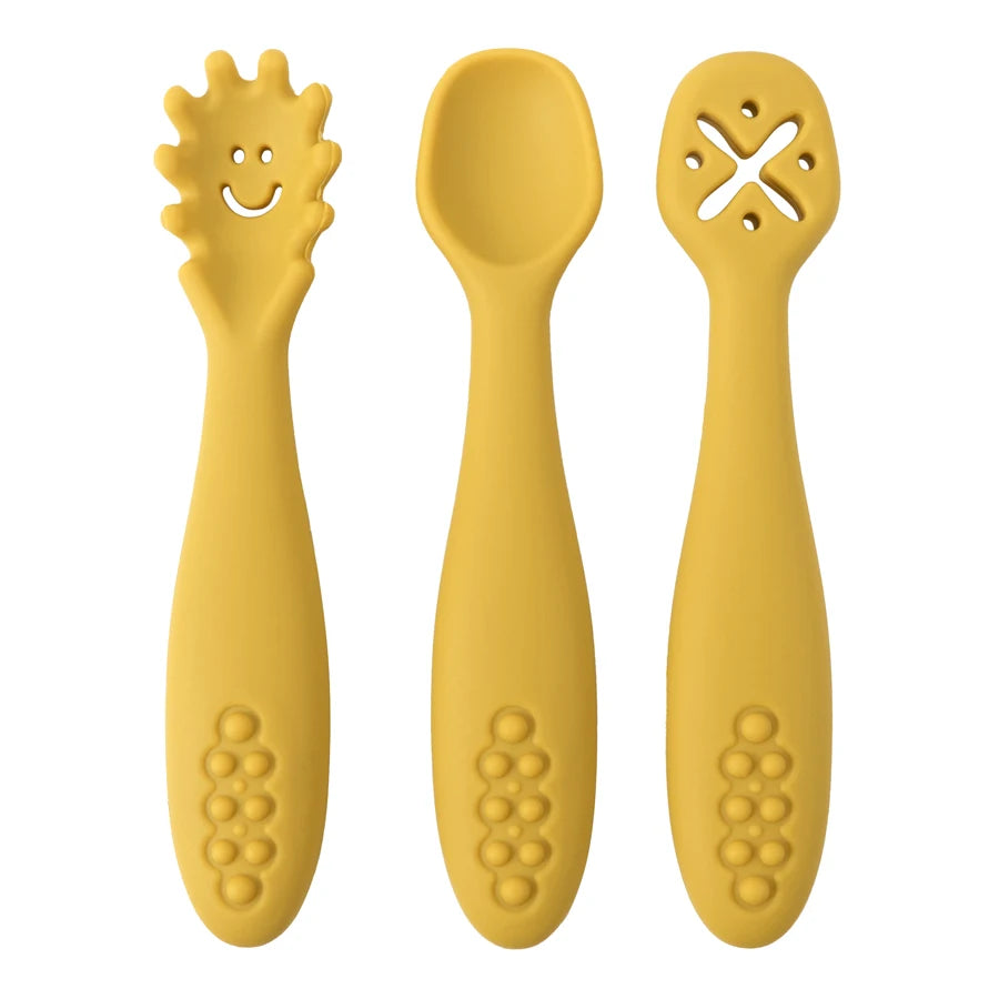 Baby learning spoons 3-pack soft silicone weaning utensils set