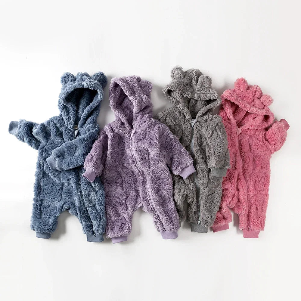 baby hooded flannel romper warm winter jumpsuit - photo 1