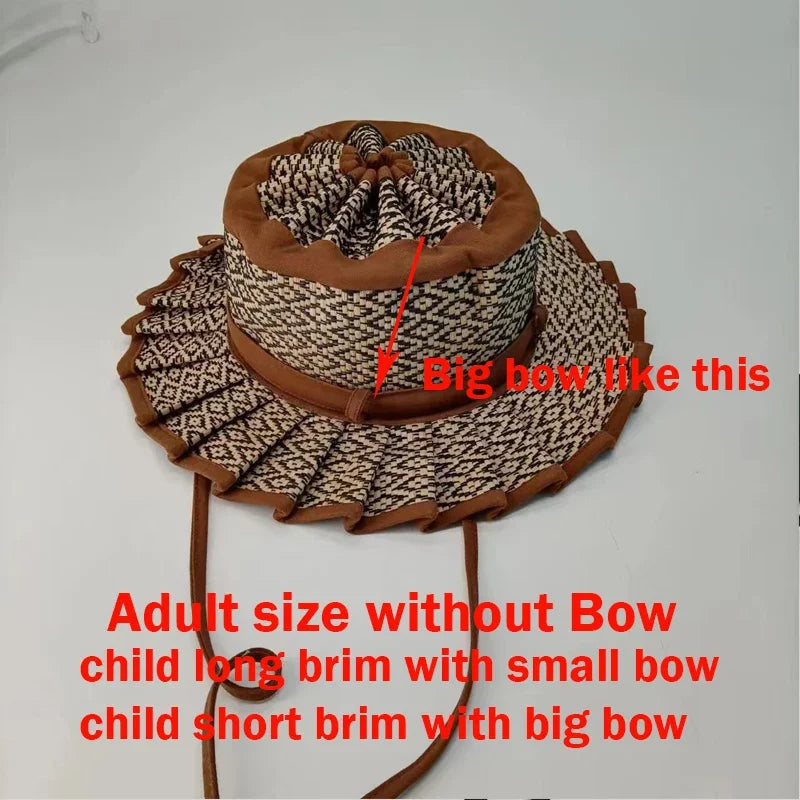 Panama Straw Sun Hat - Foldable Hand-Woven with Plaid Bow - Kids & Adults - photo 14