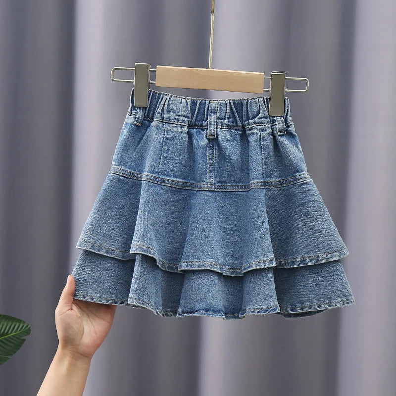 Kids Double-Layer Denim Skirt — Elegant Summer Streetwear 2-12Y