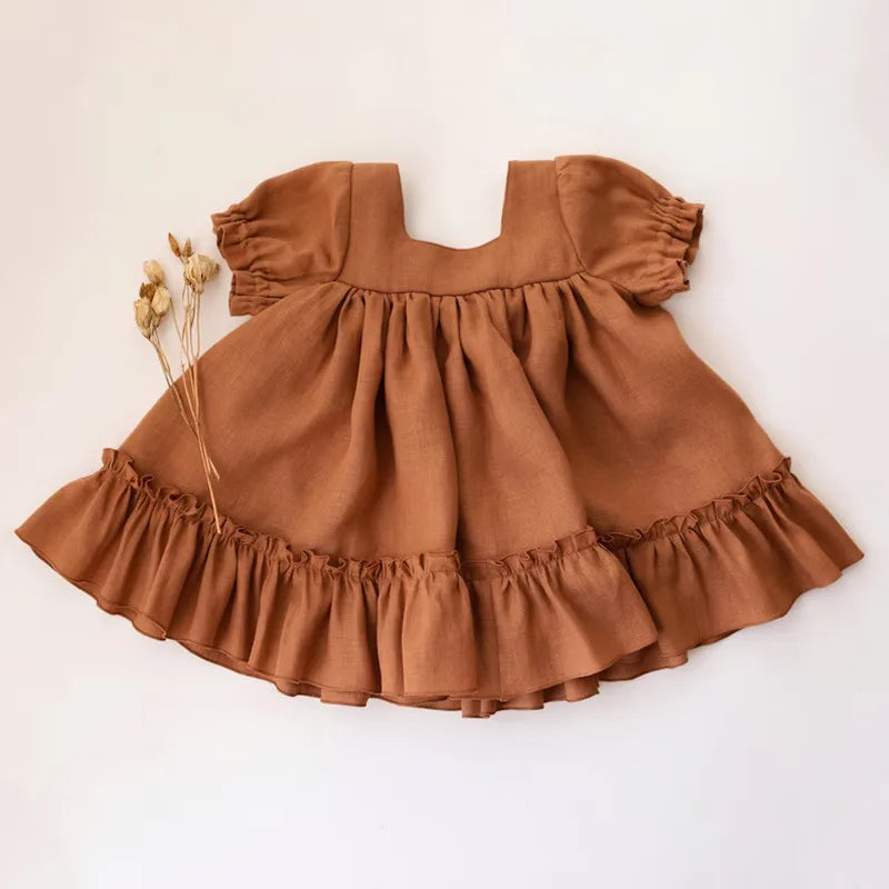 Baby Girls Cotton-Linen Button Dress — Loose Casual | 6M-5Y - photo 5