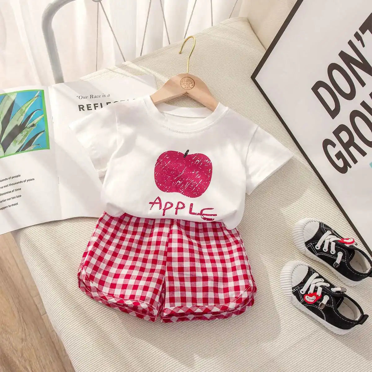 Kids' Top & Plaid Shorts Set Fruit Print - Kindle Kids ABC