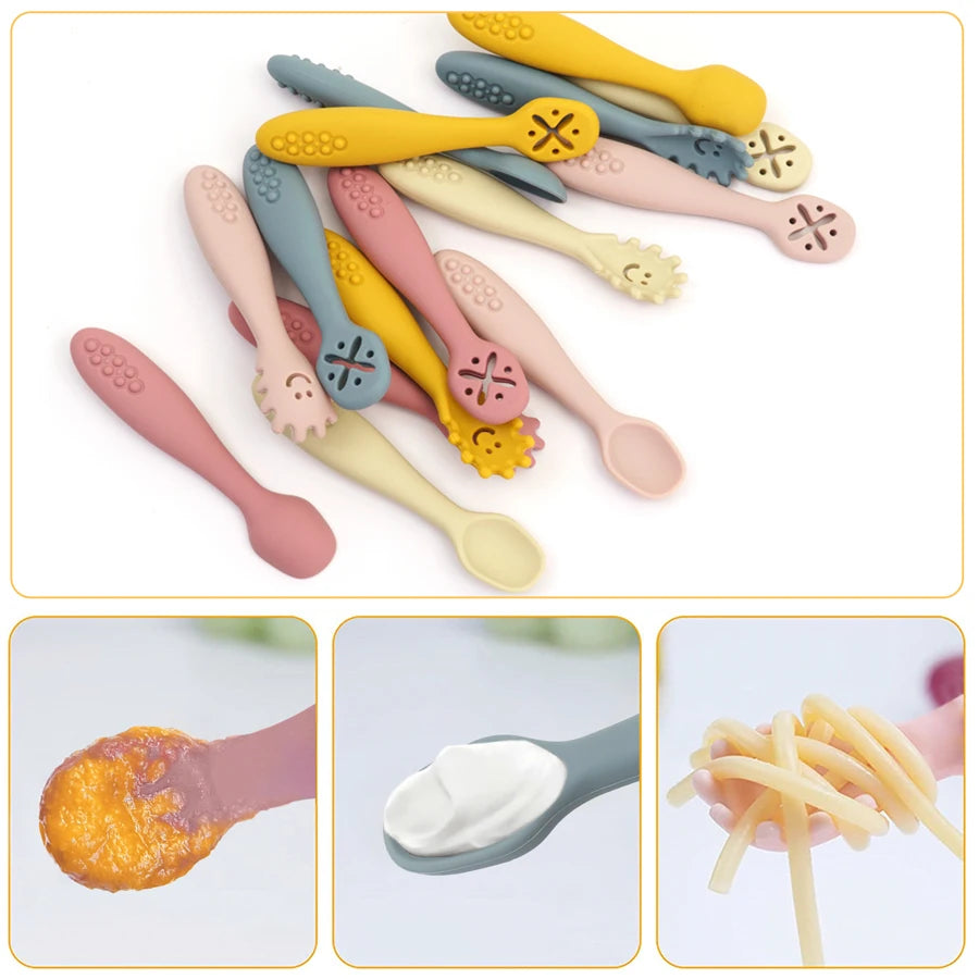 Baby learning spoons 3-pack soft silicone weaning utensils set