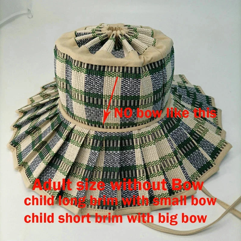 Panama Straw Sun Hat - Foldable Hand-Woven with Plaid Bow - Kids & Adults - photo 13