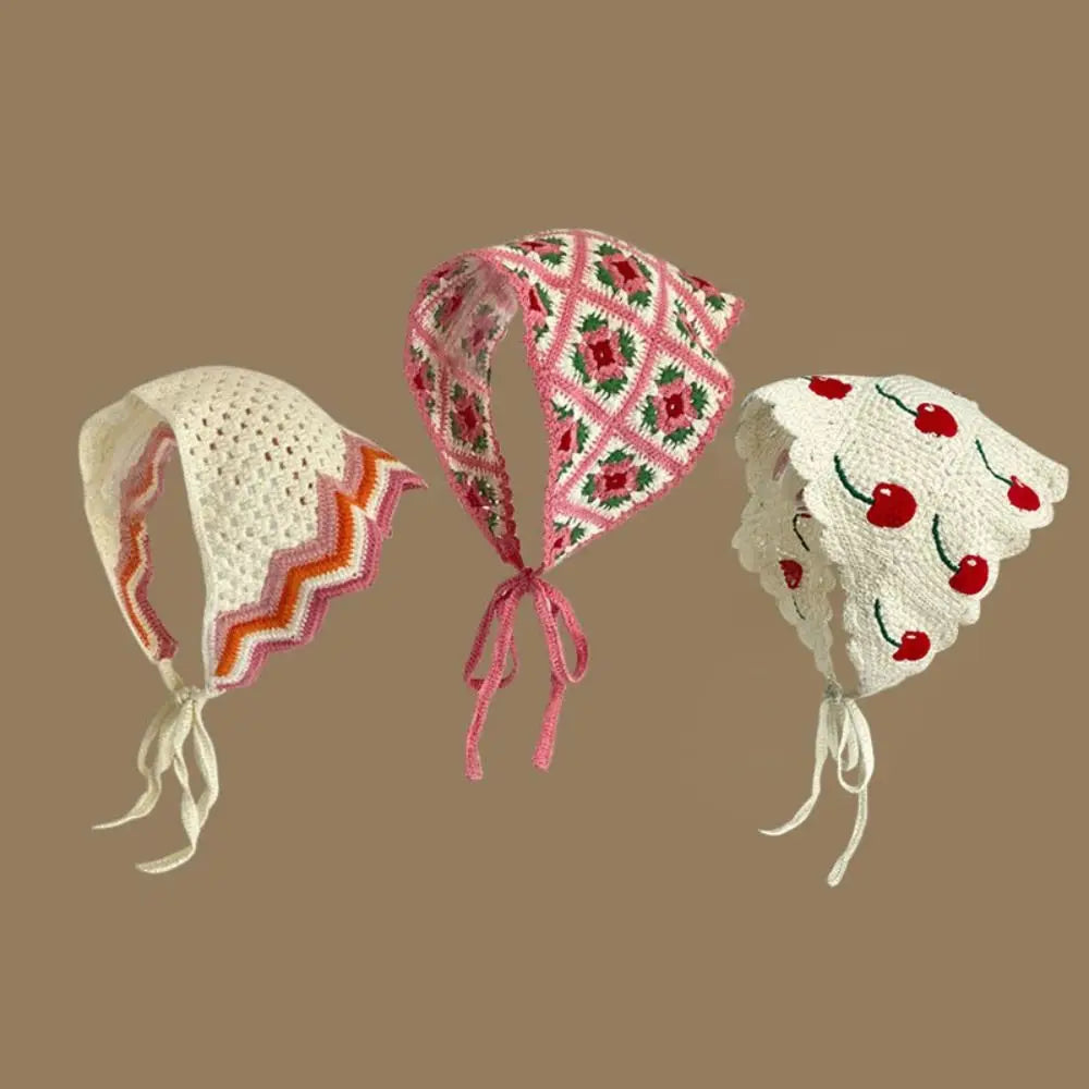 Knit Crochet Triangle Headband — Floral Handmade Scarf | 1–4Y