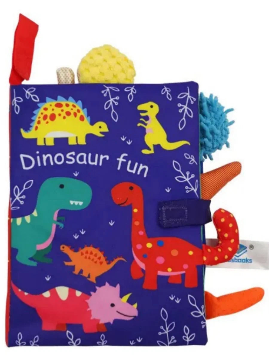 Baby cloth activity book with crinkle pages and rattle