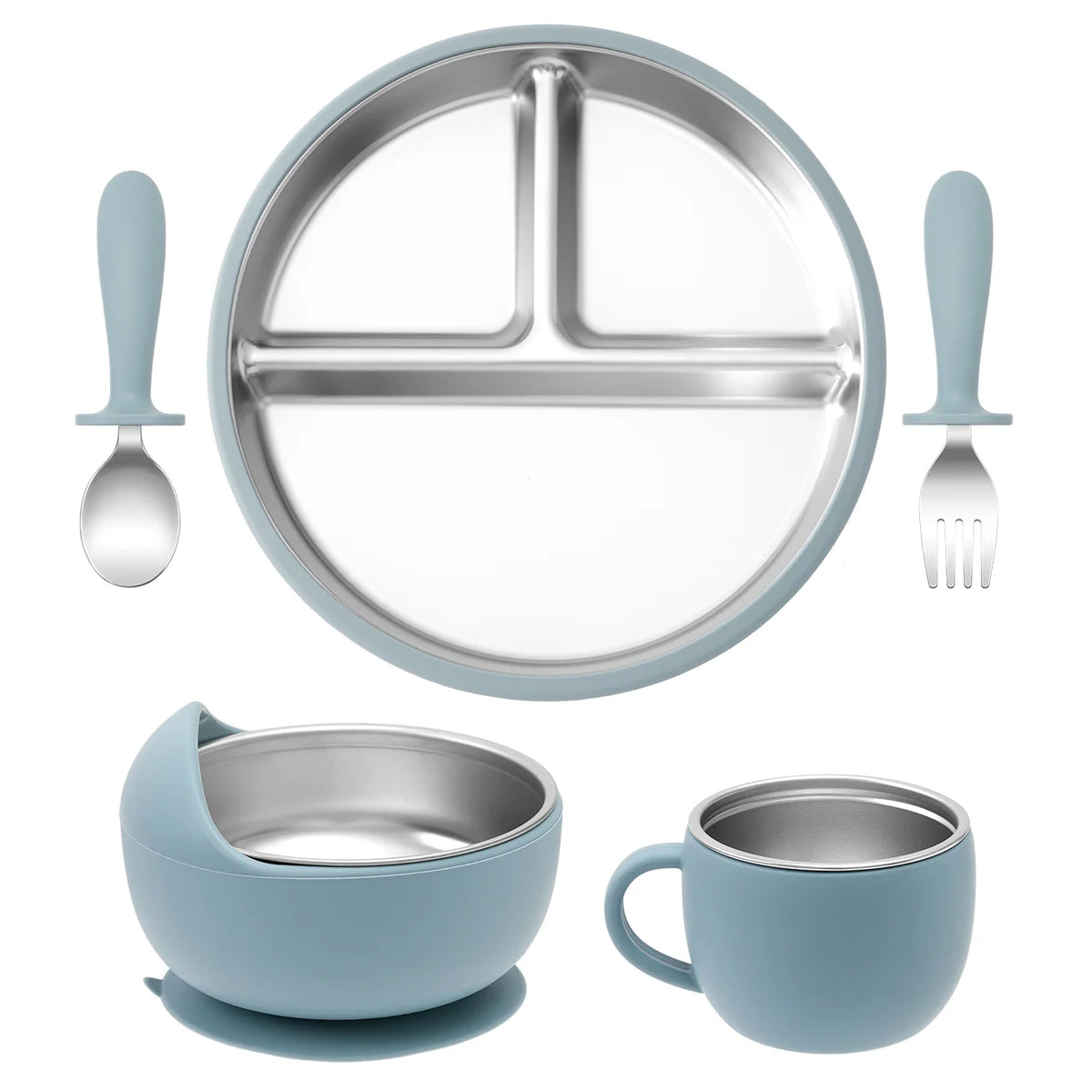 Stainless Steel Baby Feeding Set — 5-Piece Plate, Bowl, Cup & Cutlery | 6M+ - photo 13