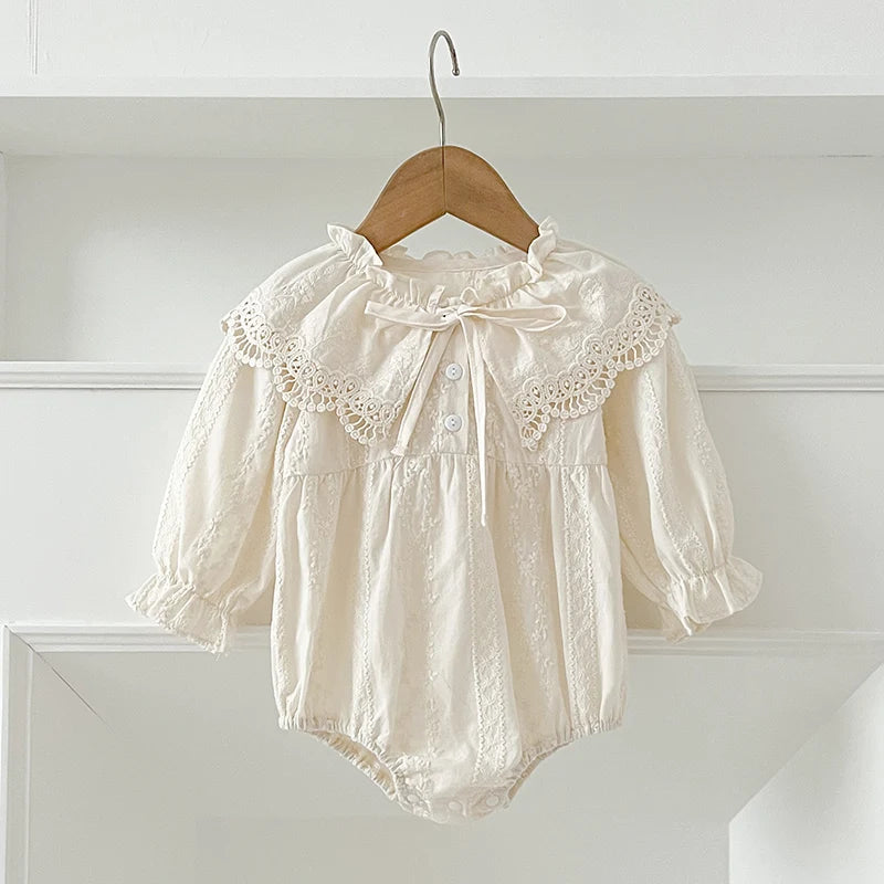 Lace Peter Pan Collar Cotton Romper - Kindle Kids ABC - view 7