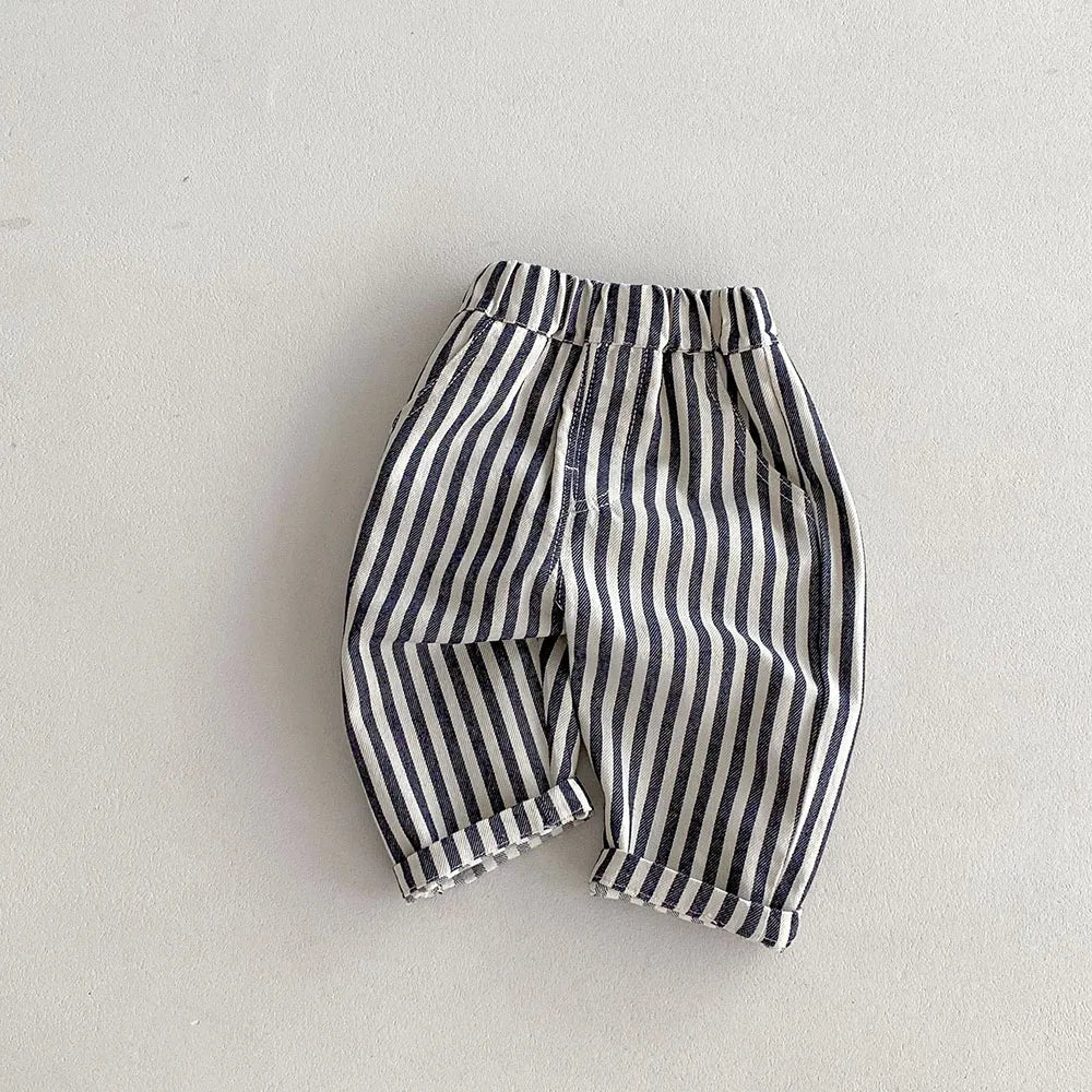 Kids Casual Elastic Waist Pants — Stripes, Denim & Solid - photo 8