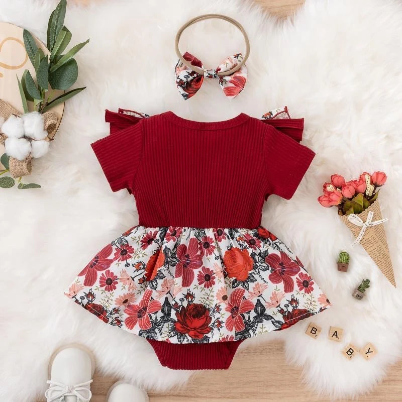 Baby Girl Summer Dress – Floral Striped Jumpsuit with Bowknot | Newborn–18M - photo 2