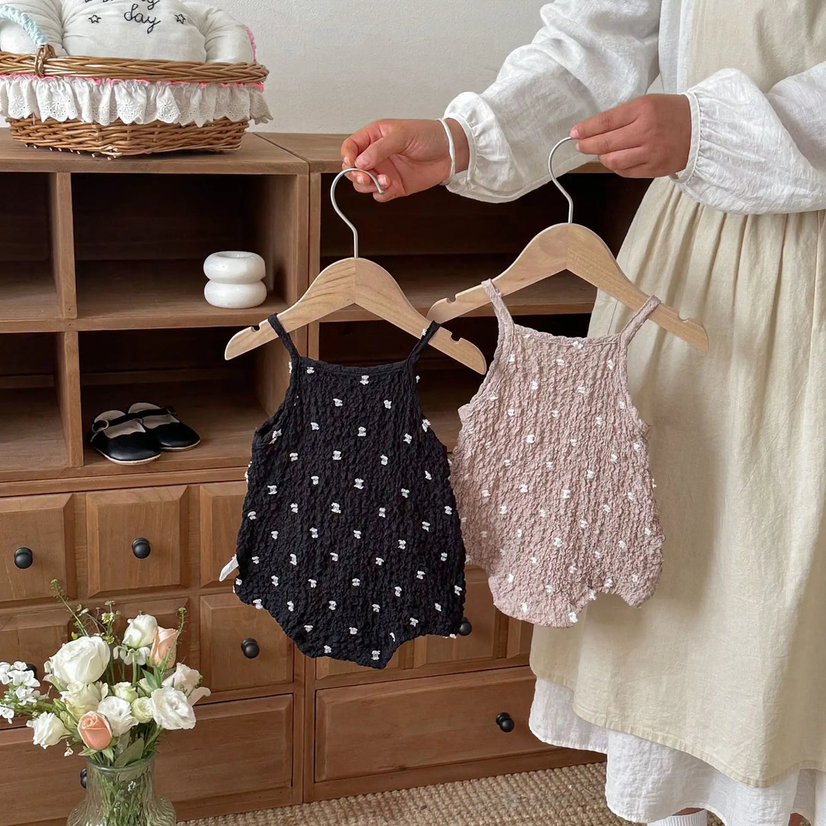 Baby Girl Polka Dot Cami Bodysuit — 100% Cotton Sleeveless Romper | 3–24M - photo 2