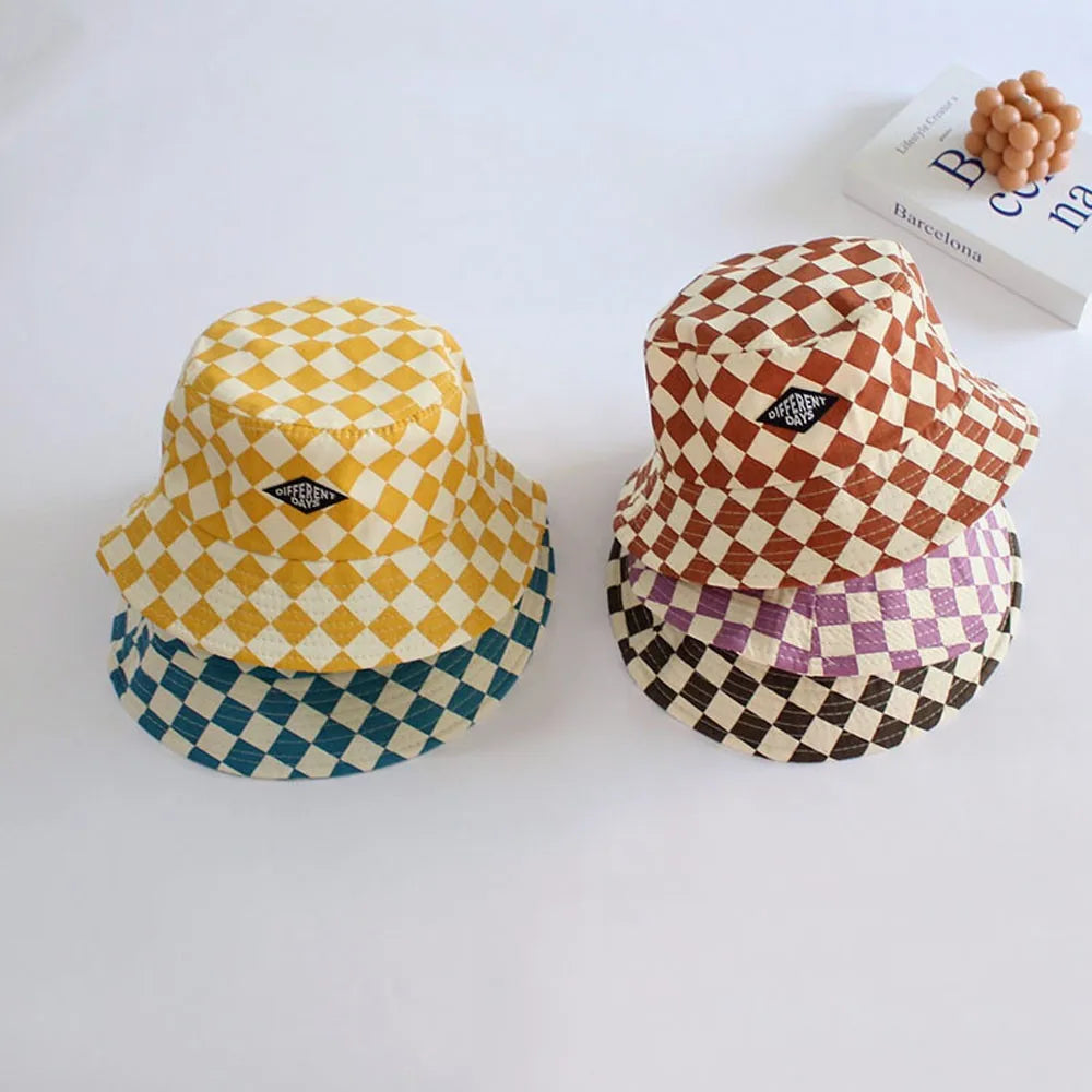 Kids checkerboard bucket sun hat for boys and girls