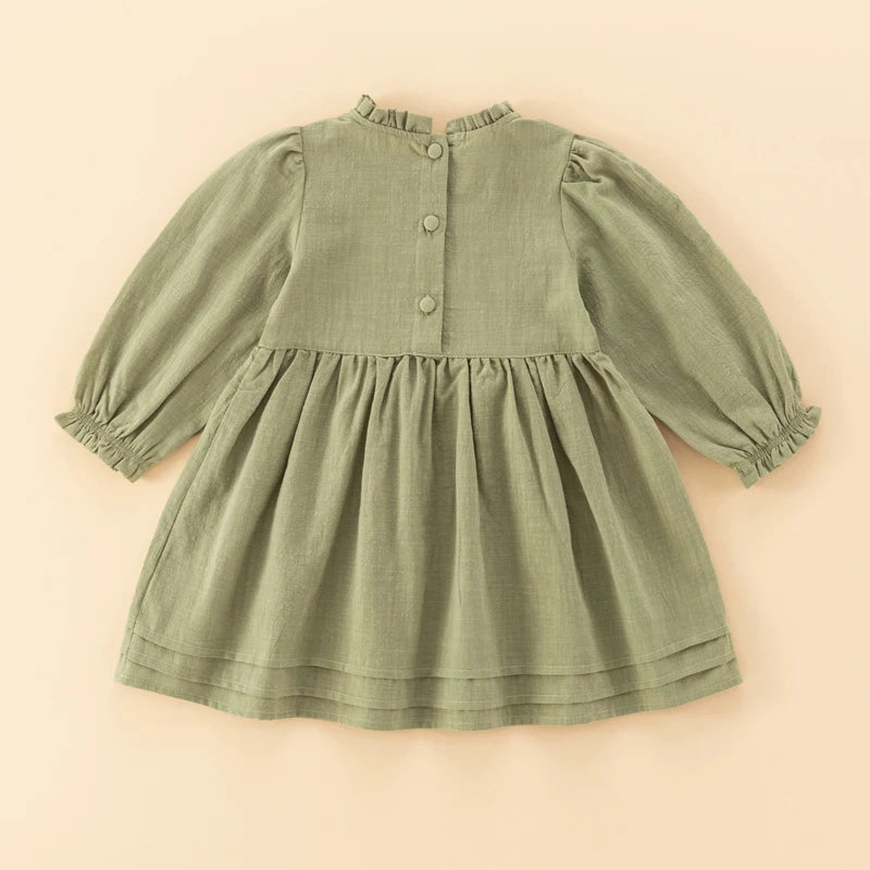 Baby Girls Cotton Linen Long Sleeve Pullover Dress - photo 2