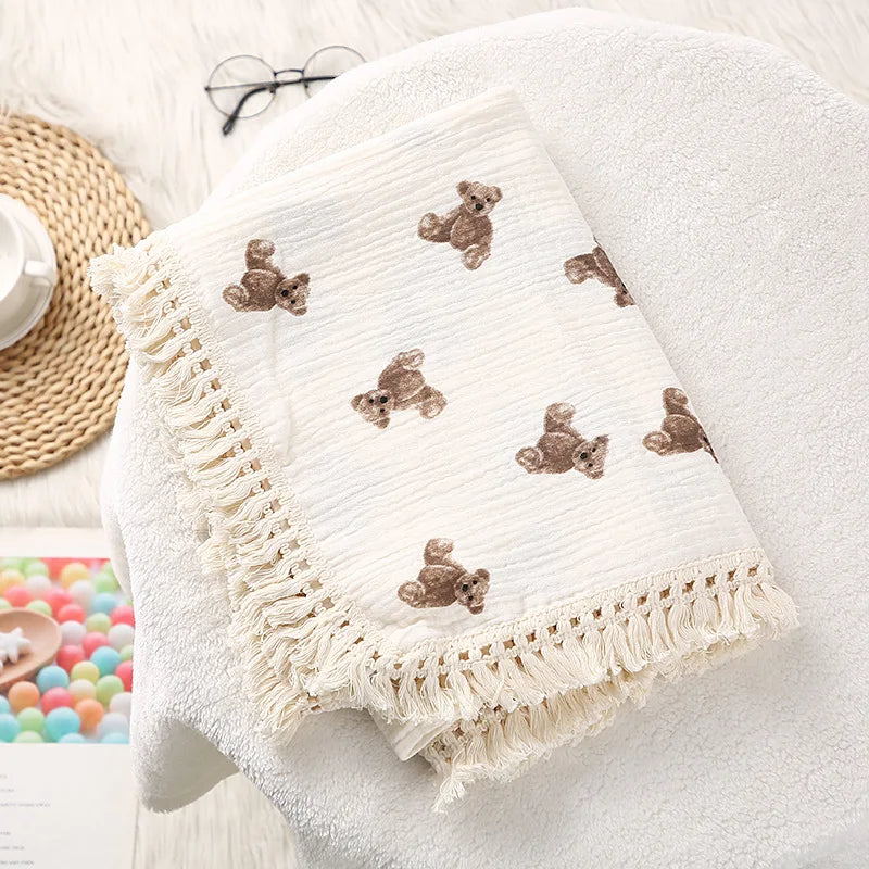 Bear Print Cotton Muslin Baby Blanket - Kindle Kids ABC - view 2
