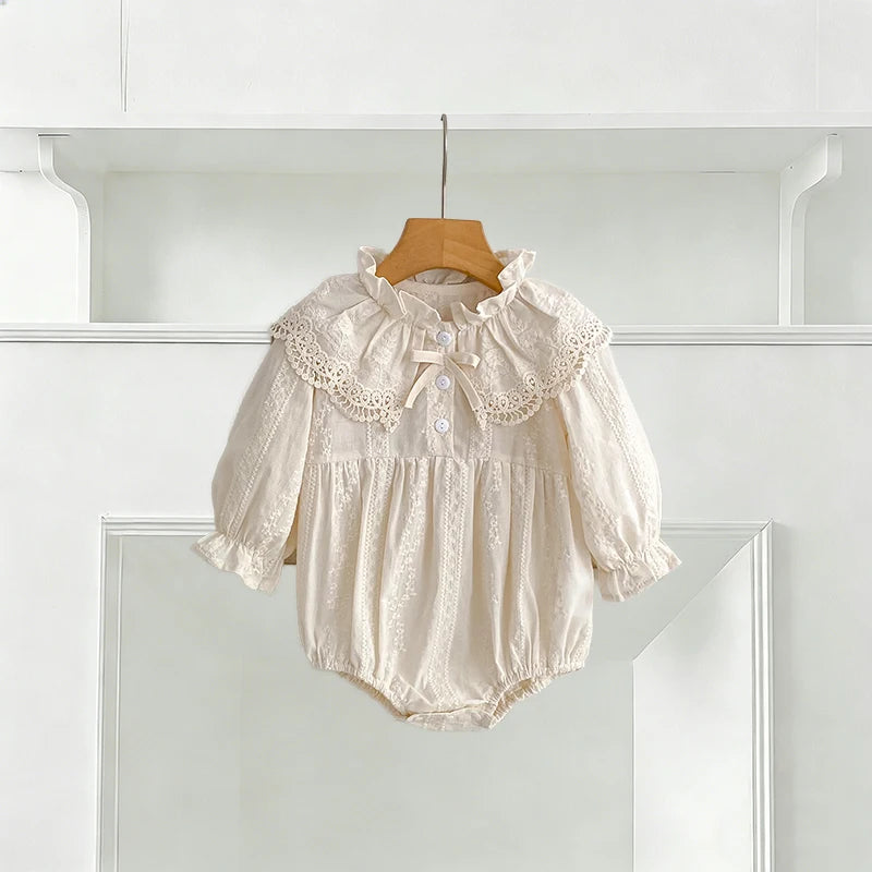Lace Peter Pan Collar Cotton Romper - Kindle Kids ABC - view 3