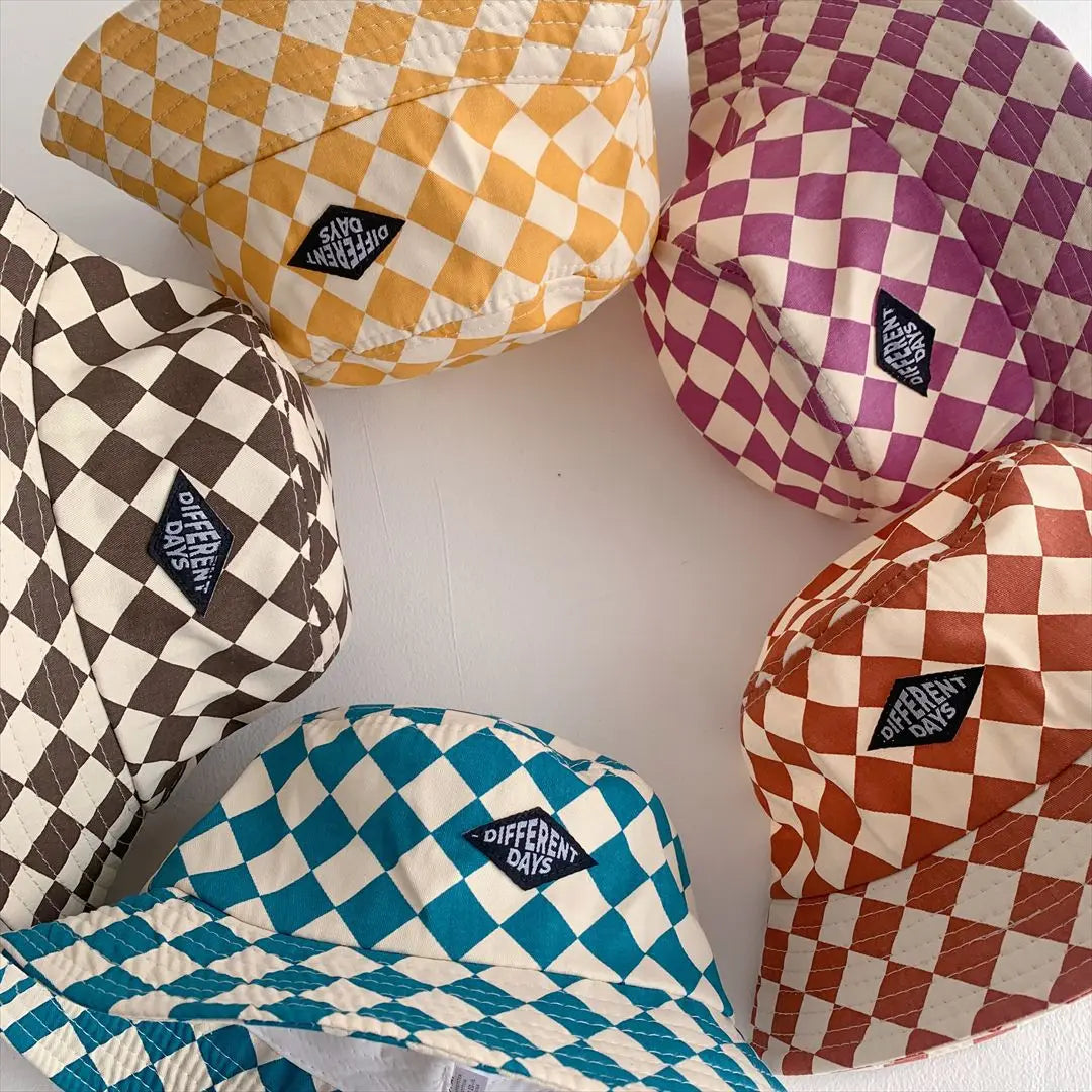 Kids checkerboard cotton bucket sun hat