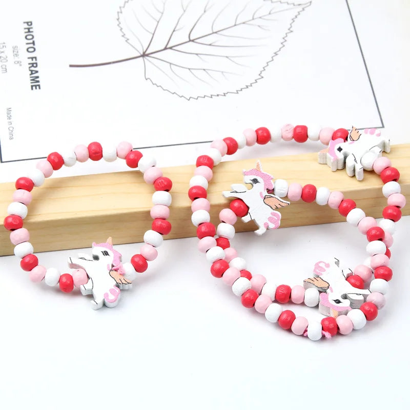Wooden Unicorn Necklace Bracelet - Cartoon Animal Charms Kids - photo 13