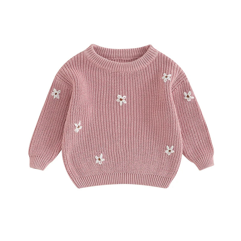 Baby Girl Knit Flower Sweater — Soft Pullover Knitwear | 0–7Y
