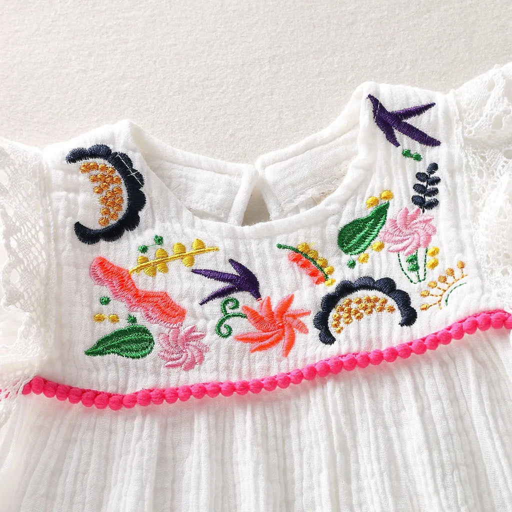 Baby Girls Cotton Linen Embroidery Swing Dress - photo 3