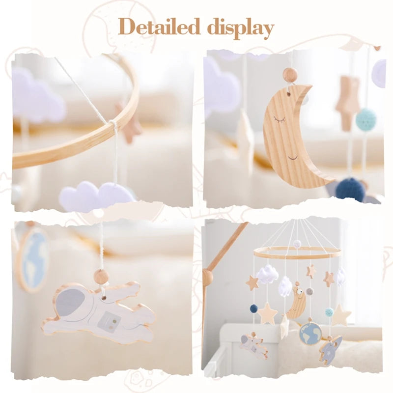 Wooden Crib Mobile - Moon Stars Astronaut Bell Toy - photo 4