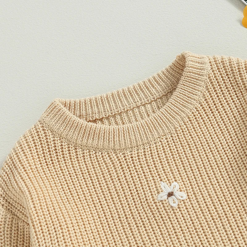 Baby Girl Knit Flower Sweater — Soft Pullover Knitwear | 0–7Y