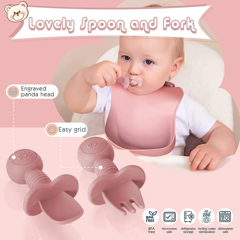 Baby silicone tableware set 6-8 piece weaning feeding kit