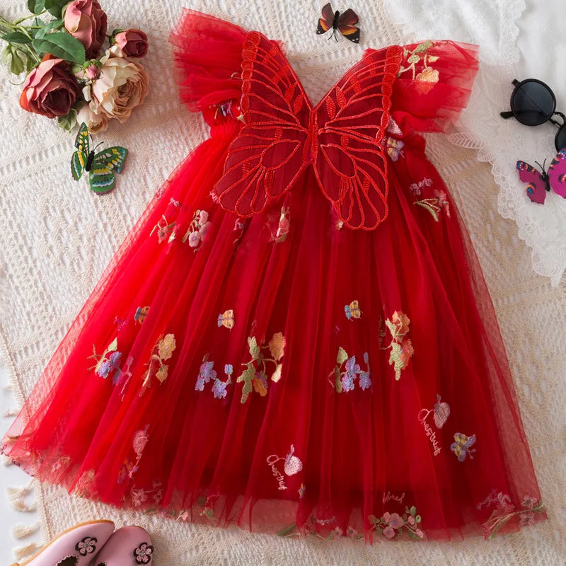 Girls Tulle Floral Embroidered Party Dress