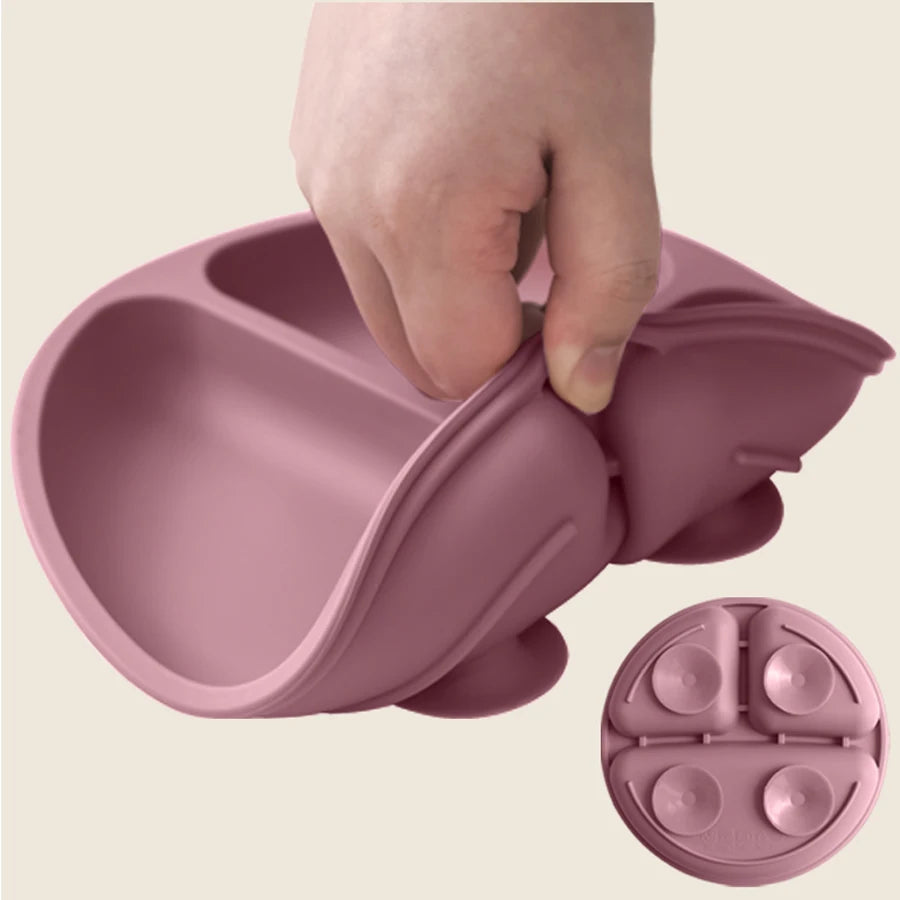 Baby silicone suction plate spill-proof divided feeding dish