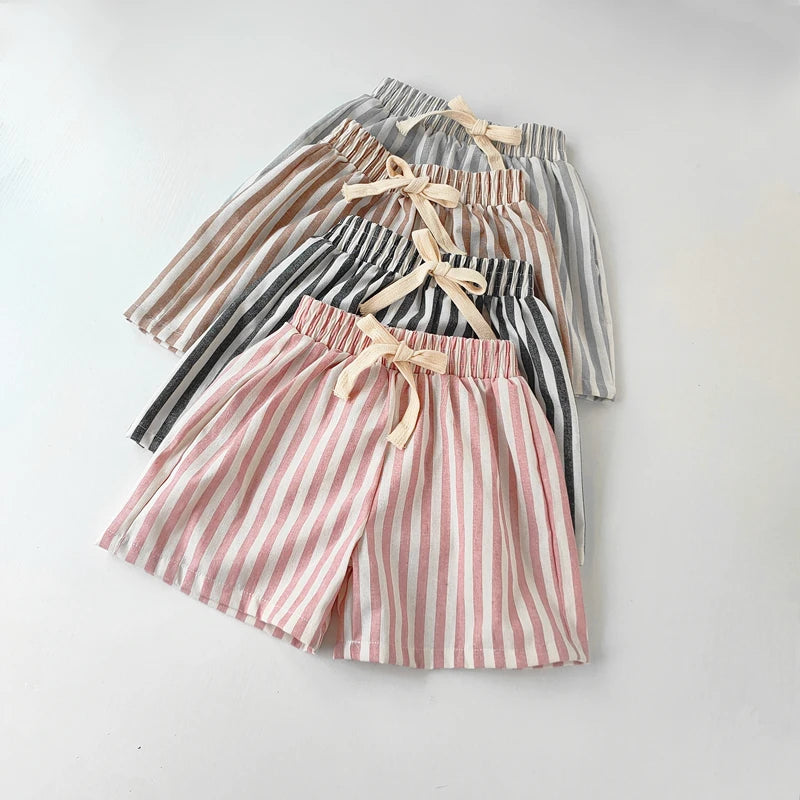 Kids Cotton-Linen Striped Shorts Trousers Summer - photo 4