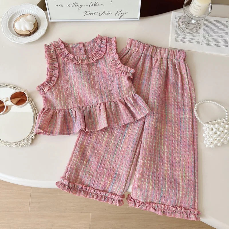 Girls' Pink Checkered Top & Pants Set - Kindle Kids ABC