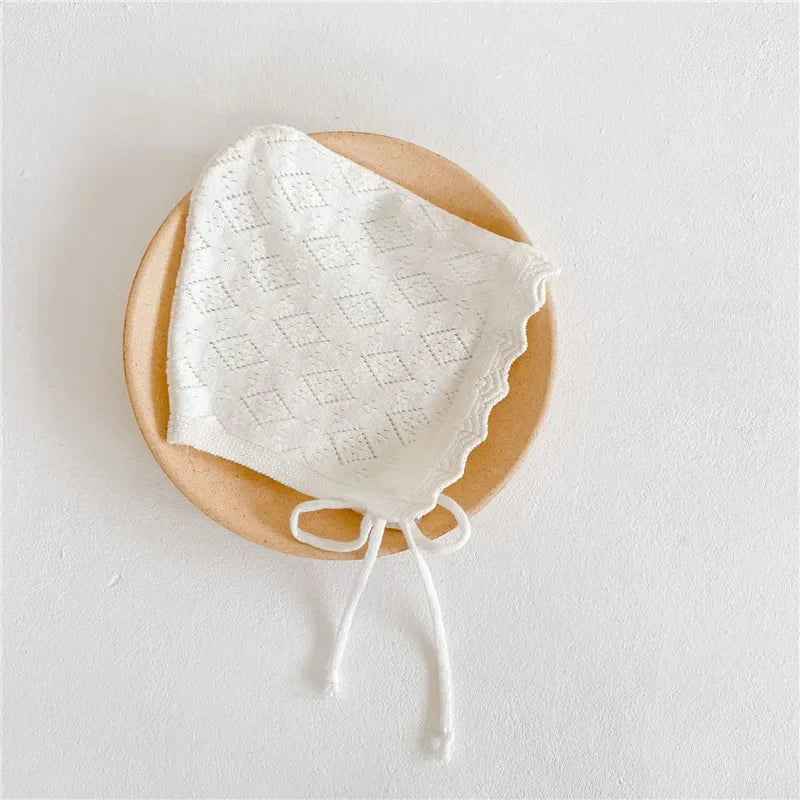 Baby Girl Knit Cotton Hat — Lace Flower Bonnet Cap | 0–4Y