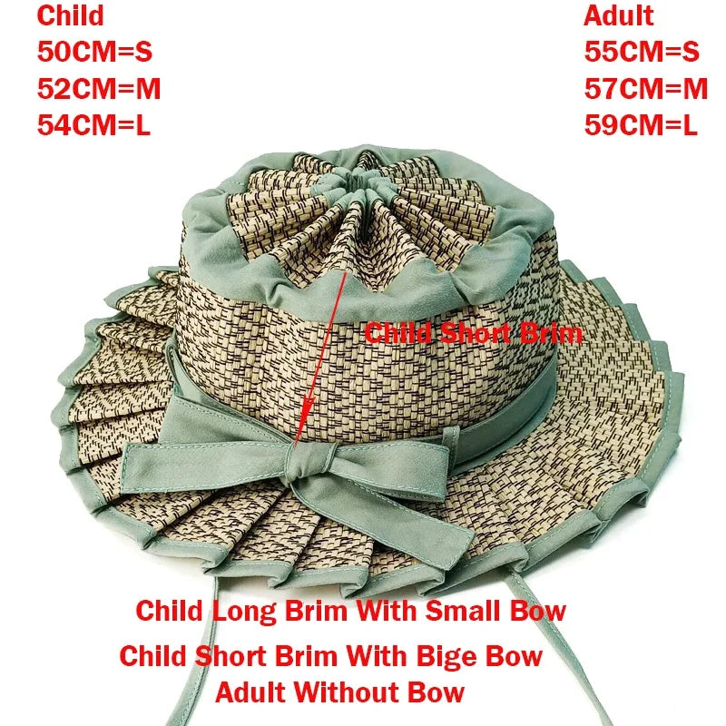 Panama Straw Sun Hat - Foldable Hand-Woven with Plaid Bow - Kids & Adults - photo 25