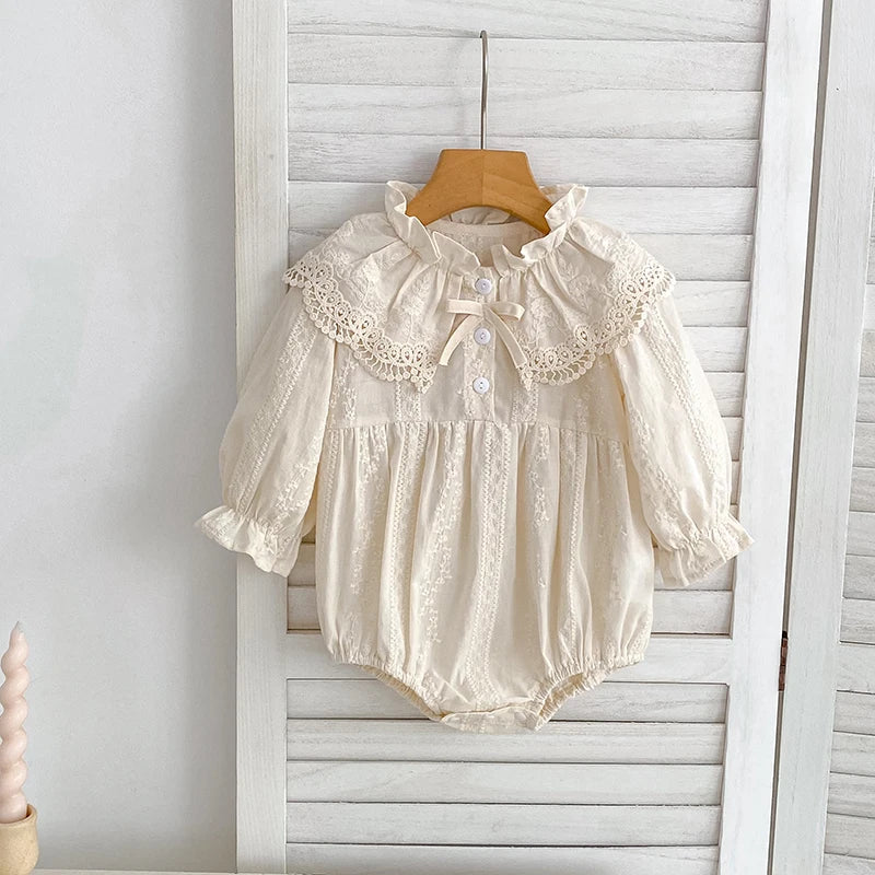 Lace Peter Pan Collar Cotton Romper - Kindle Kids ABC