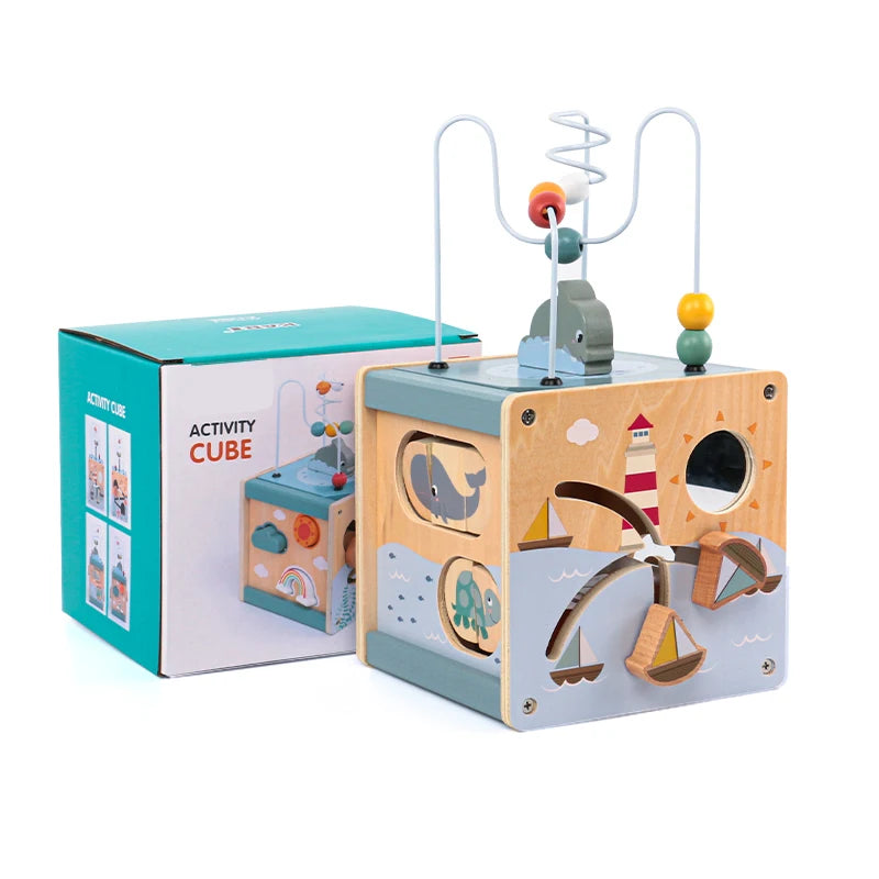 Wooden 5-in-1 activity cube bead maze for toddlers - photo 6