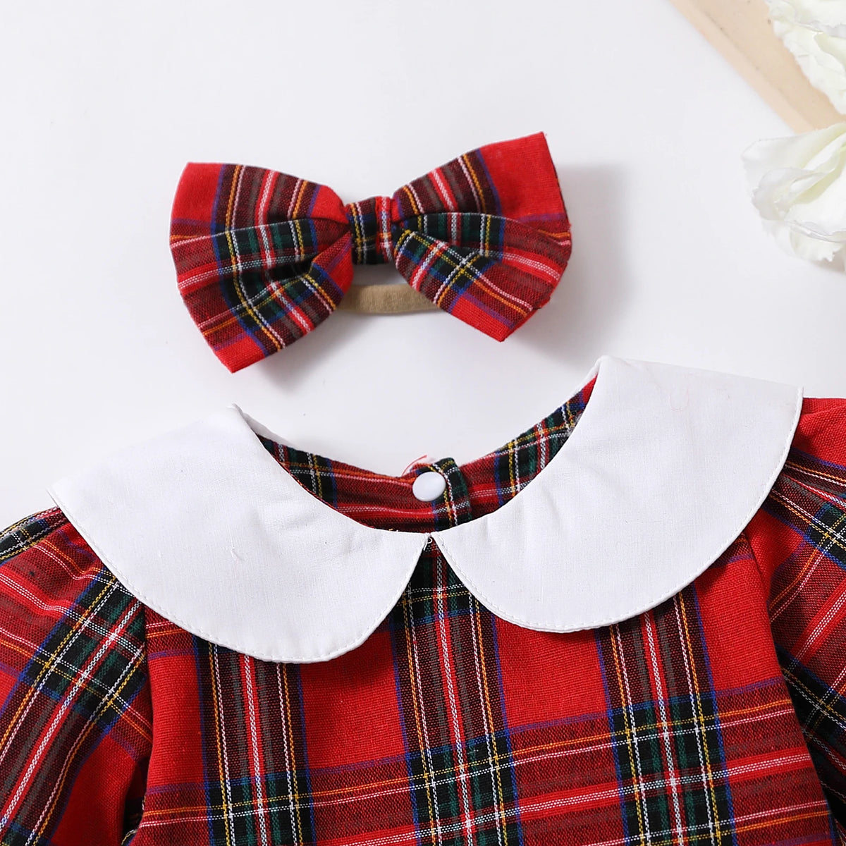 Red Plaid Cotton Baby Romper - Kindle Kids ABC - view 3