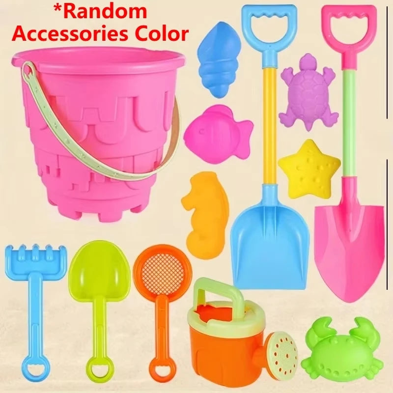 Pink beach sand toy bucket and moulds set