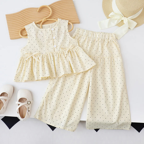 Girls' Polka Dot Top & Wide-Leg Pants Set - Kindle Kids ABC