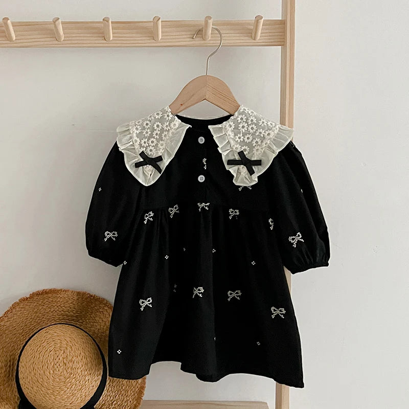 Embroidered Collar Cotton Girls Dress - Kindle Kids ABC - view 2